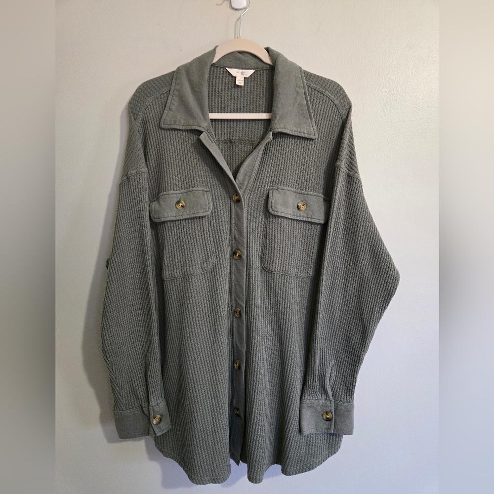 NWOT Terra & Sky Women's Plus Size Button Down Waffle Knit Shirt